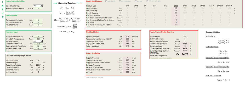 excel heater calculator